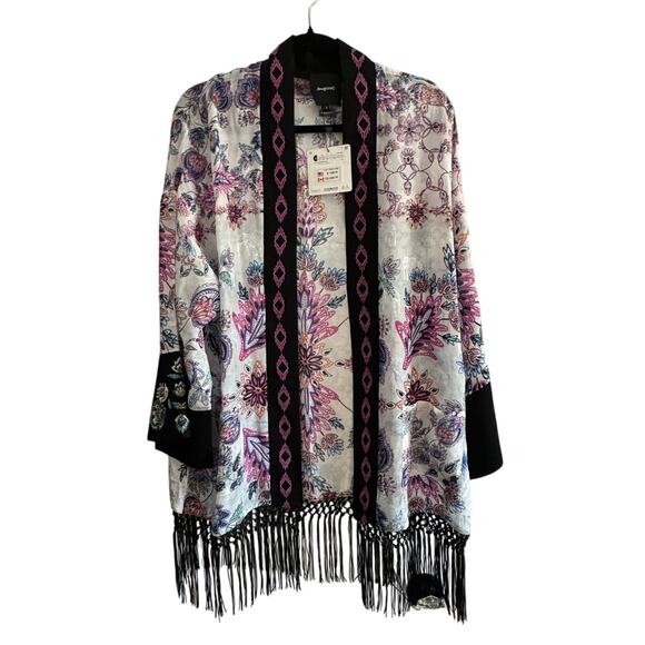 DESIGUAL NWT $159 Williamson Fringed Floral Kimono Top Size XS - Picture 7 of 12